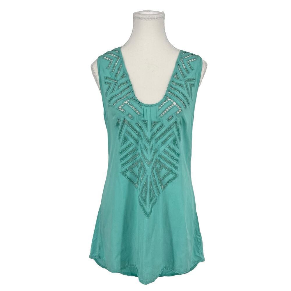 🔴 5‎ for $25! Solitaire Swim Tank Cover Up Crochet Eyelet Aqua Turquoise Small